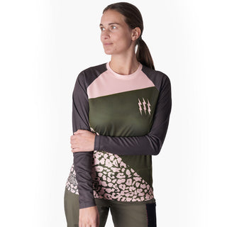 Muc-Off Womens Long Sleeve Riders Jersey Leopard - Green/Pink
