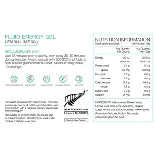 Pure Fluid Energy Gel Lemon Lime 50g Box of 18