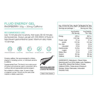 Pure Fluid Energy Gel Raspberry With 30mg Caffeine 50g Box of 18