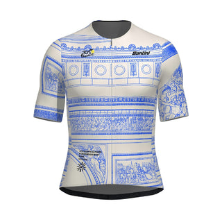 Santini TDF Arc De Triomphe Stage Short Sleeve Jersey - White/Blue