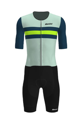 Santini Leaf Short Sleeve Men's Trisuit - Fluro/Green