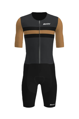 Santini Leaf Short Sleeve Men's Trisuit - Black/Gold