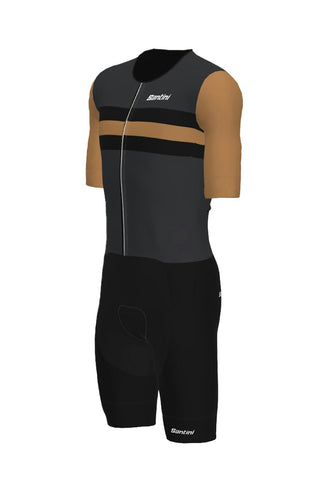 Santini Leaf Short Sleeve Men's Trisuit - Black/Gold