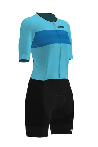 Santini Leaf Short Sleeve Women's Trisuit - Light Blue