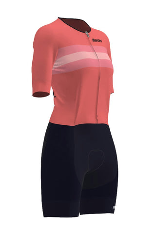 Santini Leaf Short Sleeve Women's Trisuit - Coral
