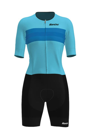 Santini Leaf Short Sleeve Women's Trisuit - Light Blue