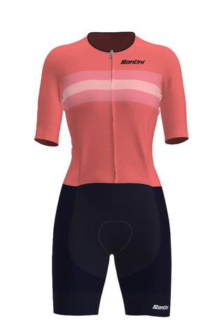 Santini Leaf Short Sleeve Women's Trisuit - Coral