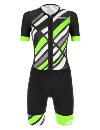 Santini Raggio Redux Women's Short Sleeve Aero Trisuit - Fluro Green