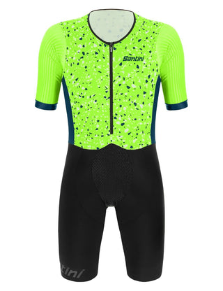 Santini Viper Pietra Men's Short Sleeve Trisuit - Fluro Green